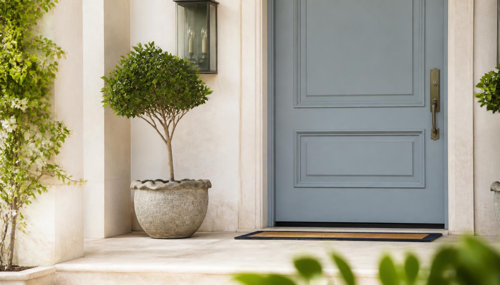Elegant front door entry detail at a Palm Beach residence